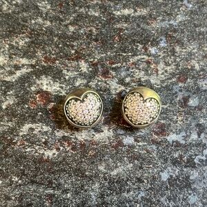 Set of 2 Pandora silver heart pave clip charms jewelry